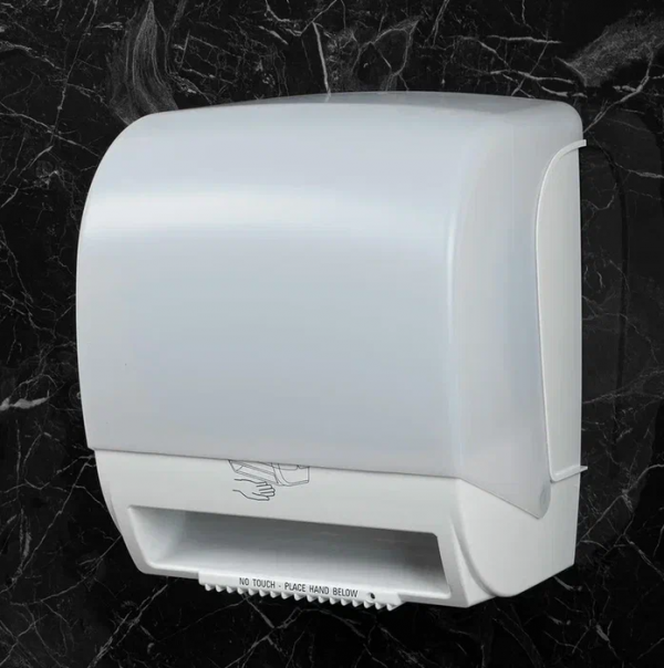 Пластиковый автоматический диспенсер для рулонных полотенец белый Nofer 04004.2.W